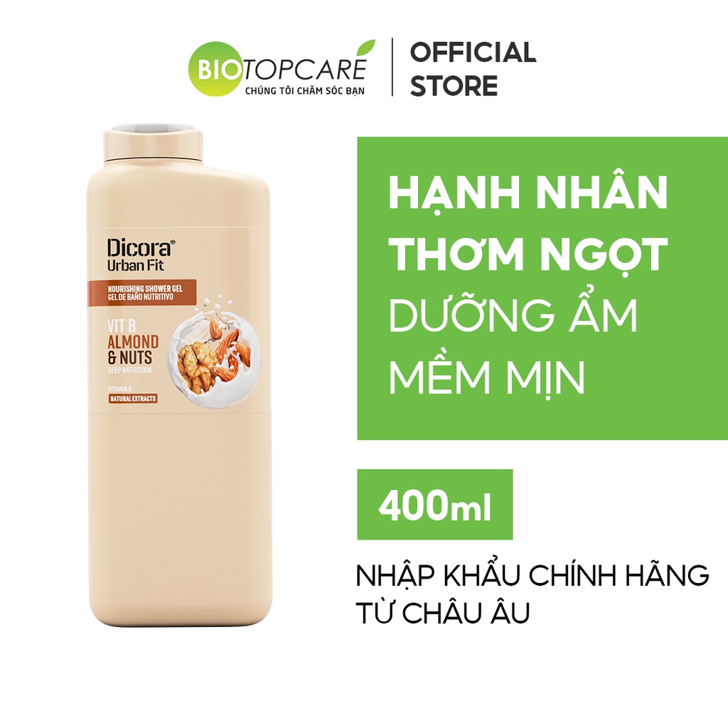 Sữa tắm dưỡng da Dicora Urban Fit Almonds &amp; Nuts Vitamin B 400ml - BioTopcare Official