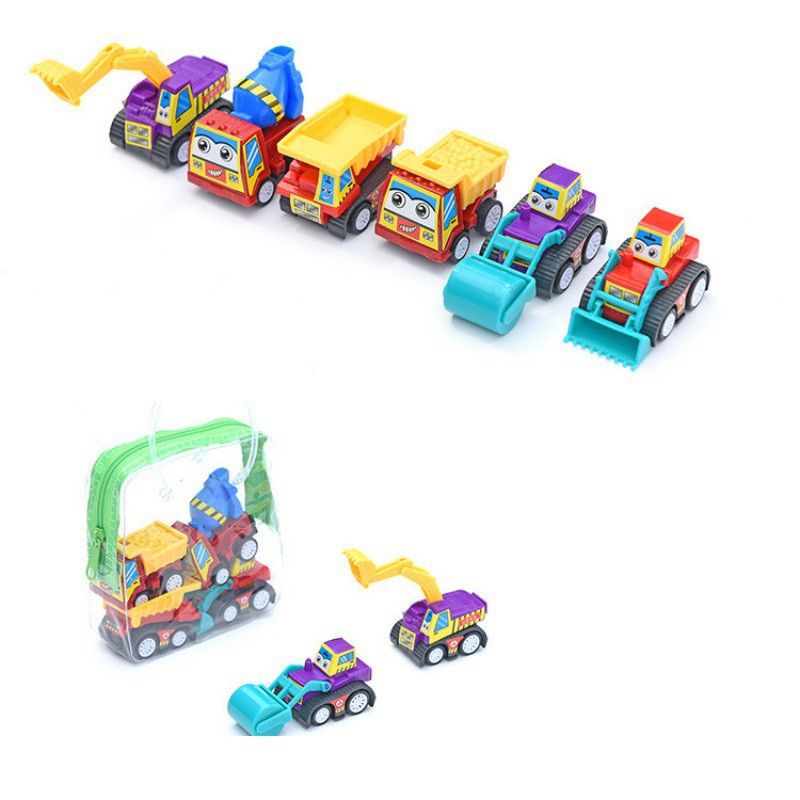 Set 6 mô hình xe máy xúc công trường đồ chơi dành cho bé