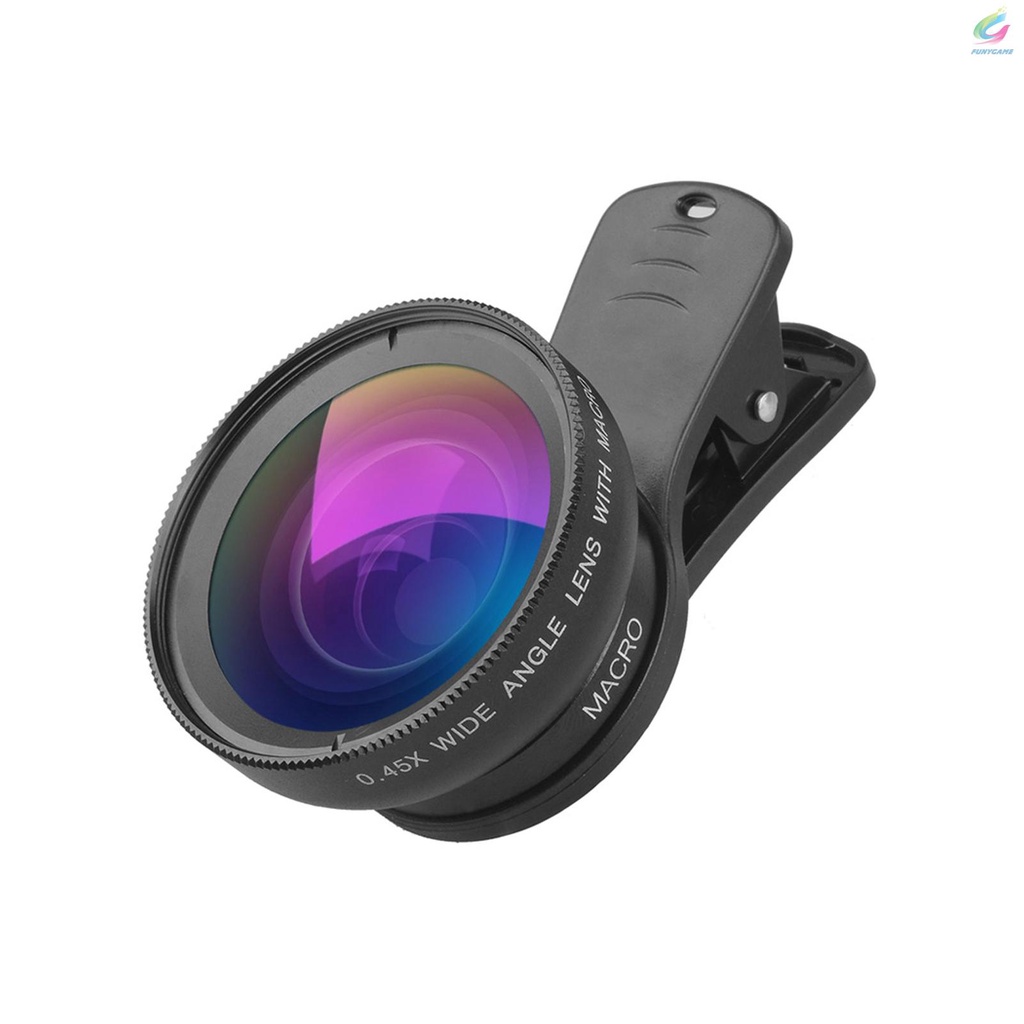 FY APEXEL APL-0.45WM Phone Lens Kit 0.45X Super Wide Angle & 12.5X Super Macro Lens HD Camera Lenses with Lens Clip for iPhone Samsung Huawei Xiaomi More Smartphone