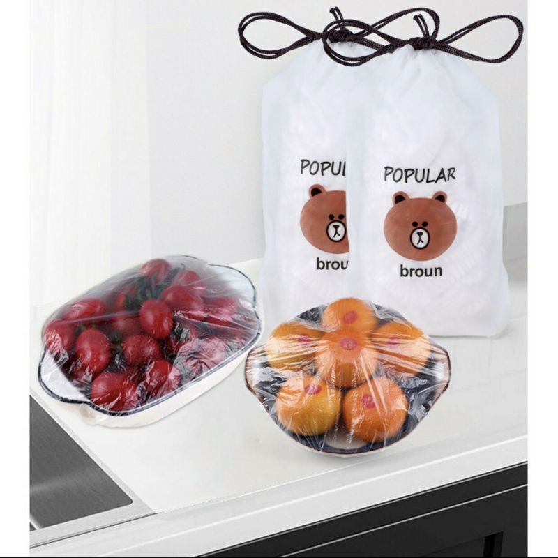 MÀNG BỌC Thực Phẩm Set 100 Túi Đa Năng Tiện Dụng Co Giãn Thông Minh Tặng Kèm Túi Gấu Dễ Thương