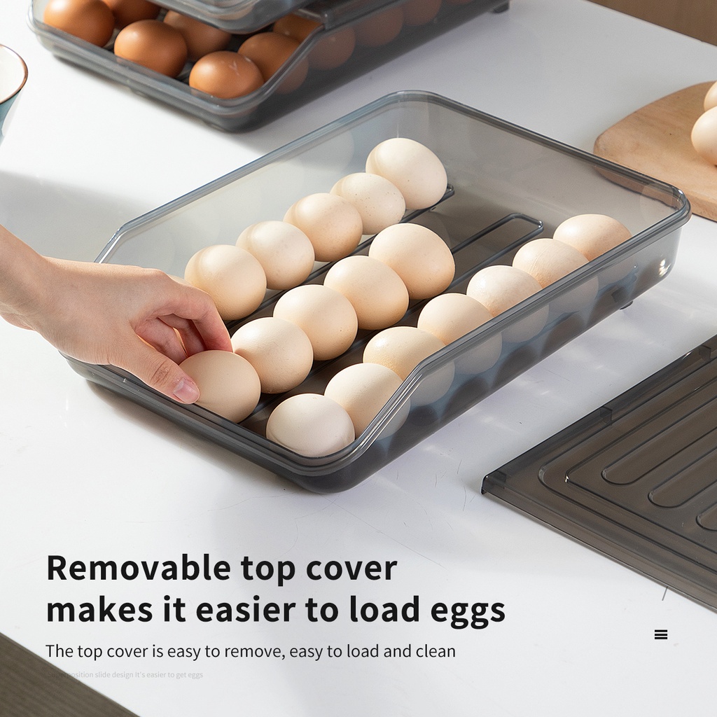 Hộp đựng trứng JUJIAJIA thiết kế nửa trong suốt có thể ráo ra sức chứa lớn có thể xếp chồng lên nhau