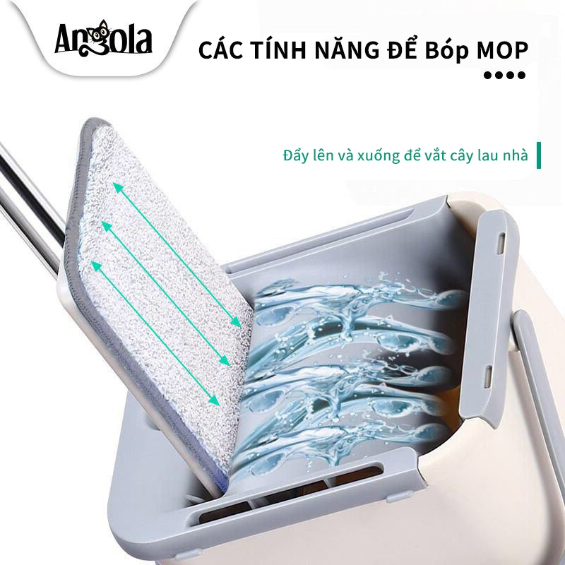 Cây lau nhà thông minh tự vắt Angola D01 xoay 360 độ, Bộ chổi lau nhà tự vắt thông minh 2 ngăn chính hãng cao cấp