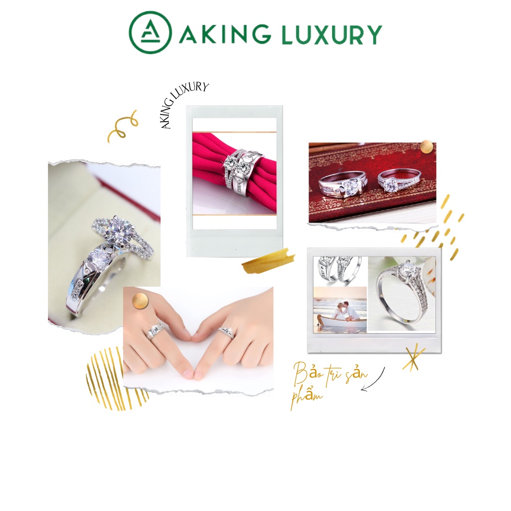 Nhẫn đôi AKING LUXURY AK19 cao cấp, nhẫn bạc nam, nhẫn bạc nữ thiết kế đồng điệu, gắn đá sang trọng. Nhẫn cặp mới 2021.