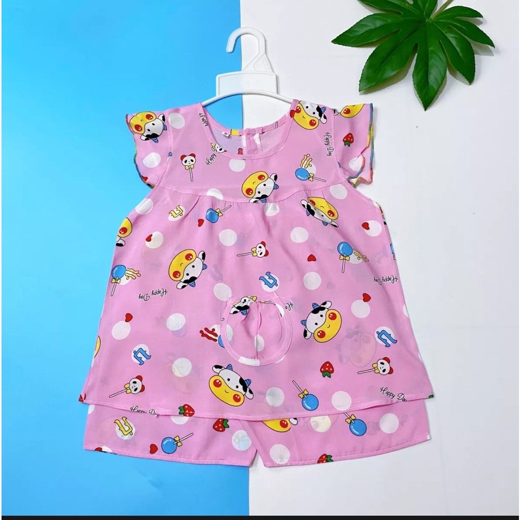 Combo 3 bộ đồ bộ tôn lanh cho bé gái từ 6-26kg, hoa văn ngẫu nhiên.