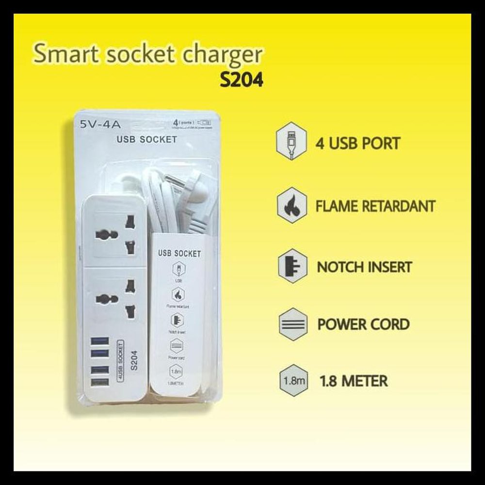 Ổ cắm điện thông minh S-204 tích hợp 4 cổng sạc nhanh USB 5V-4A