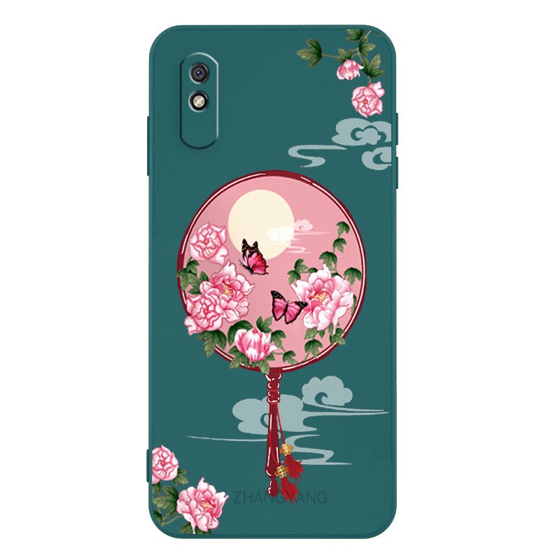 Ốp Điện Thoại Silicon Mềm Họa Tiết Hoa Mẫu Đơn Có Dây Đeo Cho Redmi 9a