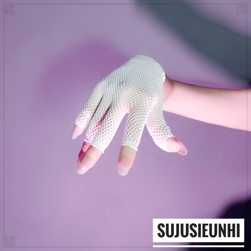 (2 màu) 1 đôi găng tay lưới viền ngắn tới cổ tay hở nửa ngón co giãn phong cách gothic