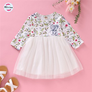 Đầm Mikrdoo Xòe Dáng Chữ A Tay Dài In Hoa Đáng Yêu Dành Cho Bé Gái