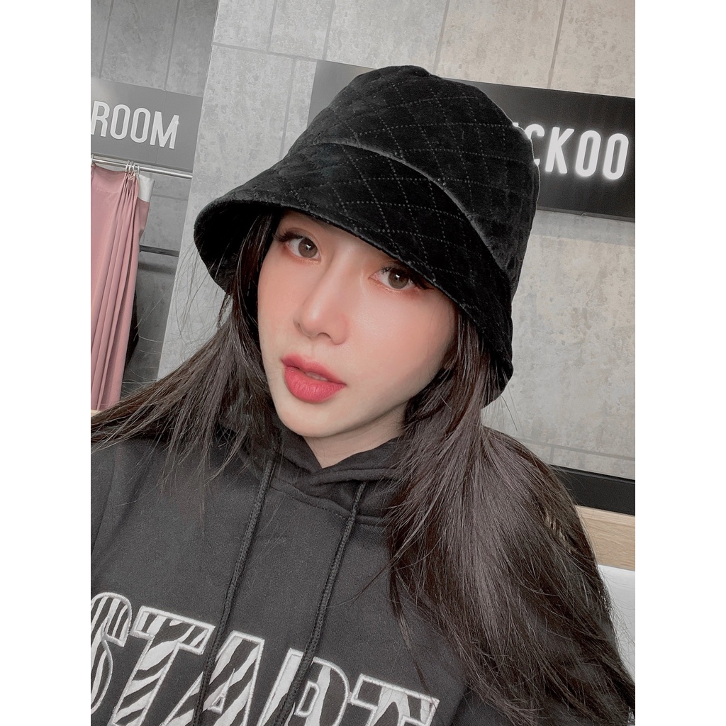 Mũ Bucket Nhung Trần Chỉ Hình Trám Siều Mềm Mịn Có Dây Điều Chỉnh Mũ - Mã Số: MBK26053