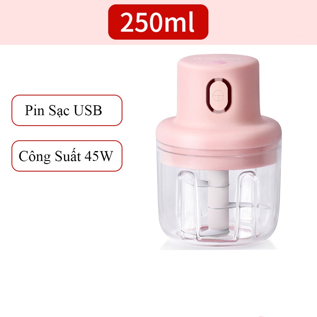 Máy Xay Thịt Cầm Tay Mini Tích Điện 250ml - Máy Xay Tỏi Ớt Đa Năng Có Cổng Sạc USB