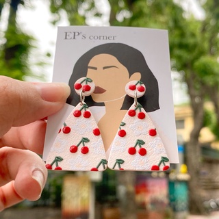 Khuyên tai đất sét nung Polymer Clay (Cherry Lady)