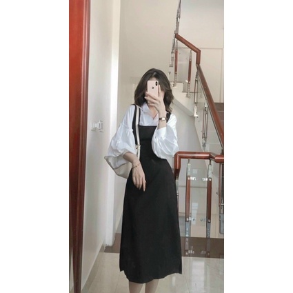 SET YẾM DÀI - SET ÁO SƠ MI + YẾM ĐEN - CÔNG SỞ - MÈO INDA HOUSE