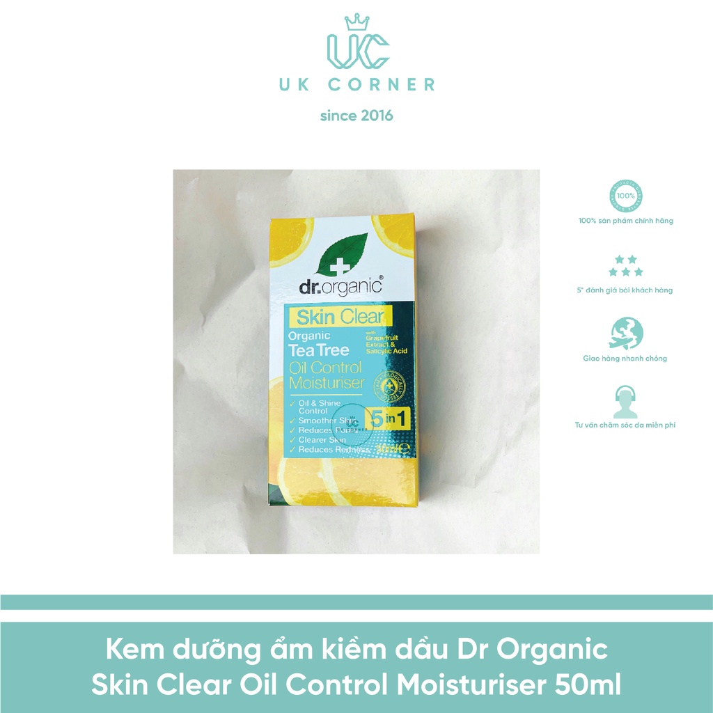 Kem dưỡng ẩm kiềm dầu Dr Organic Skin Clear Oil Control Moisturiser 50ml