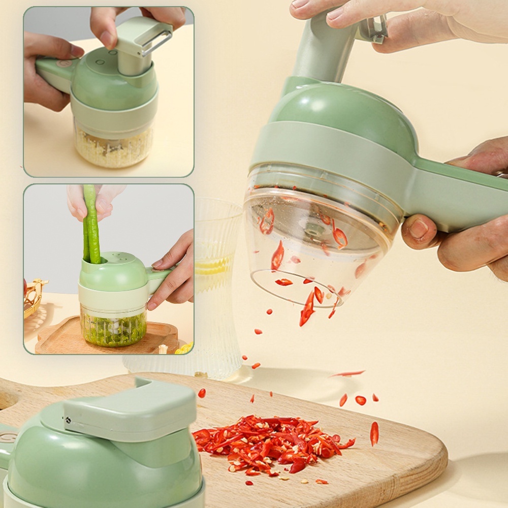 Máy Băm Rau Củ Qủa, Tỏi Ớt Cầm Tay 6 in 1, Máy Xay Thái Tỏi Ớt Rau Củ Sử Dụng Pin Sạc Cổng USB Tiện Dụng