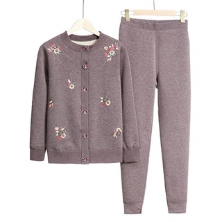 Grandma plus cashmere giữ nhiệt bộ đồ lót cừu len cashmere áo len cardigan