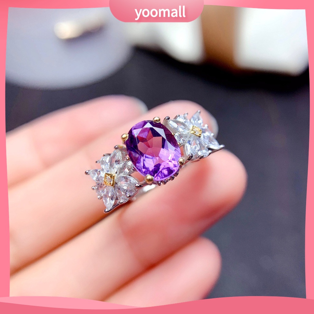 Yomall♡ Nhẫn Hở Đính Đá Thạch Anh Tím Nhân Tạo Tinh Tế Có Thể Điều Chỉnh Cho Nữ