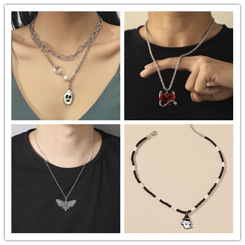Dây Chuyền Cặp Đôi Mặt Hình Đầu Lâu Trái Tim Ma Quỷ Phong Cách Punk hip Hop Sáng Tạo
