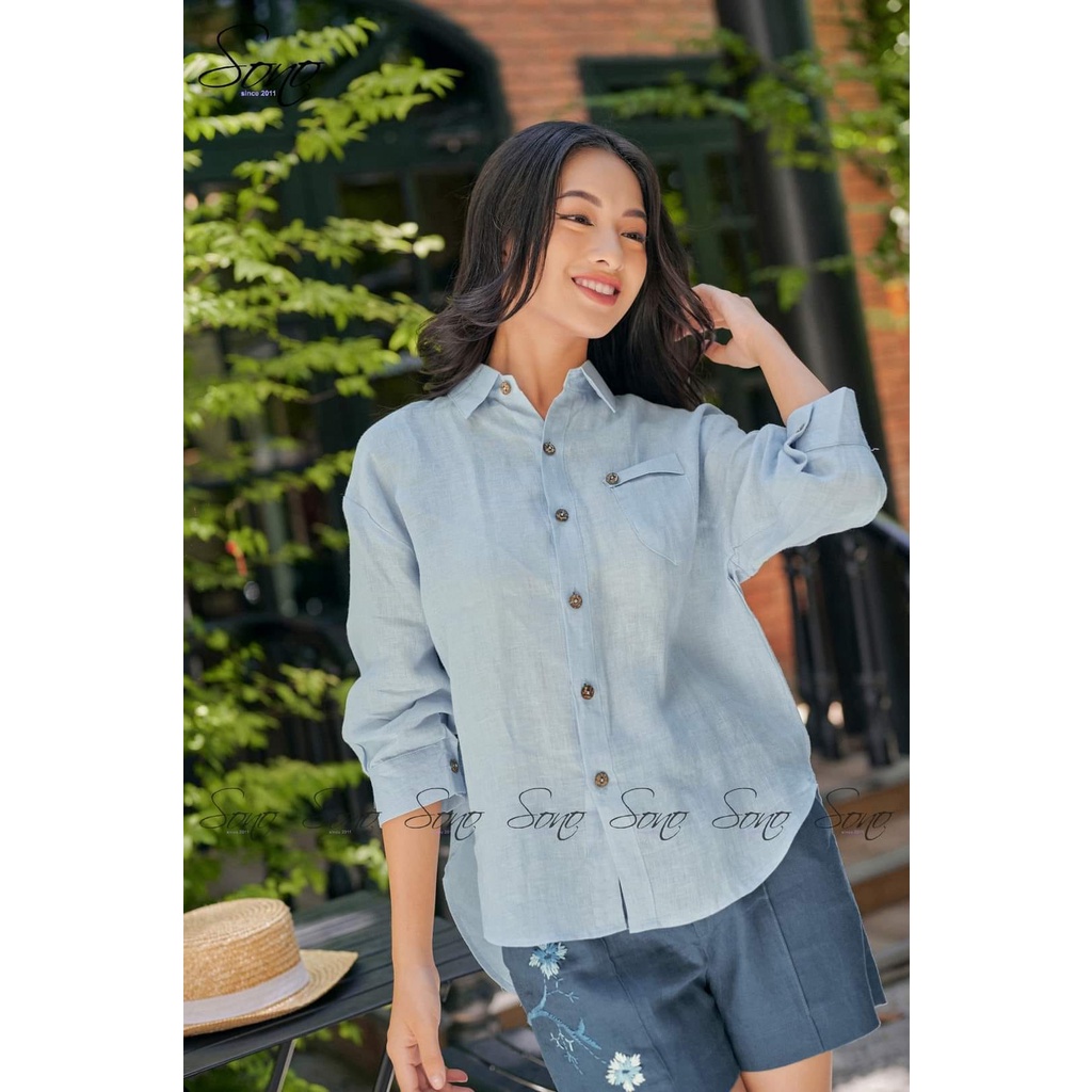 Sono - Quần Short Linen Xanh Thêu Cá Tính Siêu Xịn Xò Cho Các Nàng Diện Dạo Phố