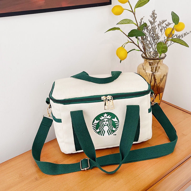 STARBUCKS  Hàng Có Sẵn Túi Tote Vải Canvas Đựng Hộp Cơm / Túi Xách Tay / Túi Thực Phẩm / Túi Xách Du Lịch