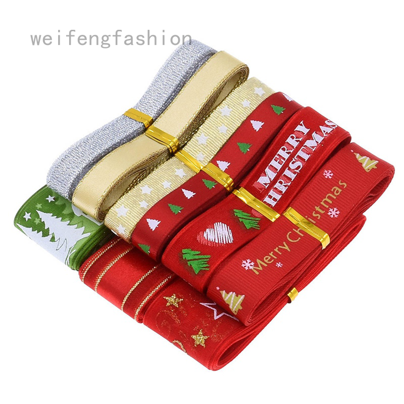 Cuộn dây ruy băng màu đỏ in chữ tiếng anh/bông tuyết/cây thông noel dùng để trang trí giáng sinh