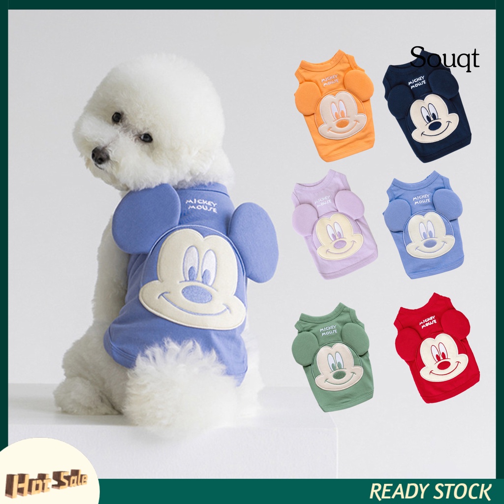 Áo không tay vải mềm mại thoáng khí thân thiện với làn da in hình chuột Mickey dễ thương cho thú cưng