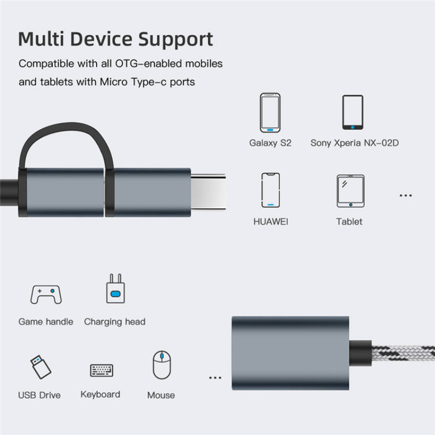 Dây Cáp Sạc Truyền Dữ Liệu Otg 2 Trong 1 Đầu Cắm Type-C + Micro Usb Male Sang Usb 3.0 Female Cho Điện Thoại