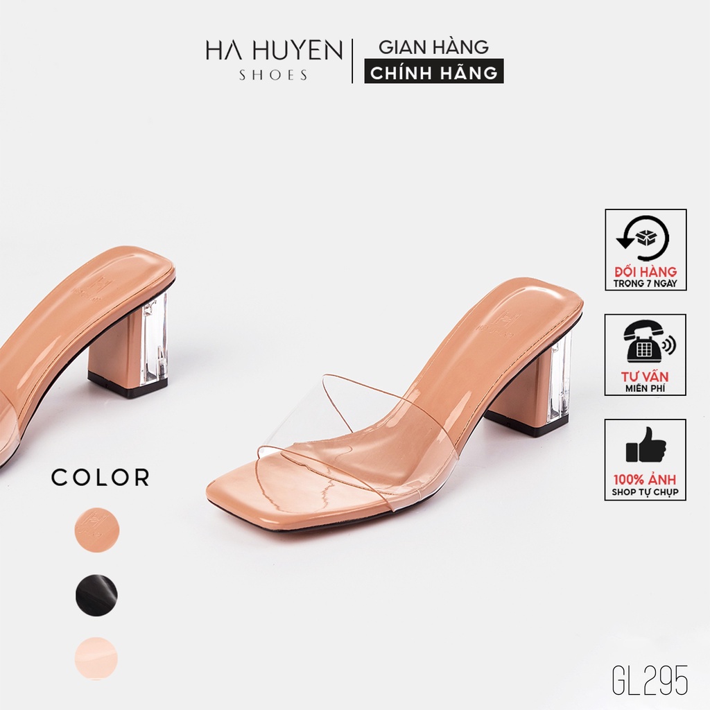 Guốc lê nữ Hà Huyền Shoes quai ngang trong gót vuông 5 phân thời trang - GL295