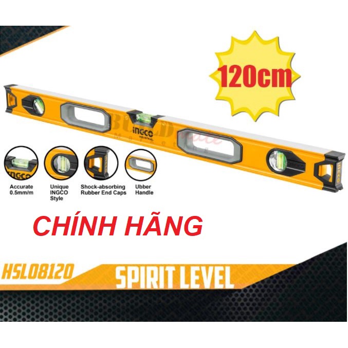 ĐỒ NGHỀ INGCO Thước thủy 120cm ~ 200cm HSL08120 - HSL08150 - HSL08180 - HSL08200 (Cam kết Chính Hãng 100%)