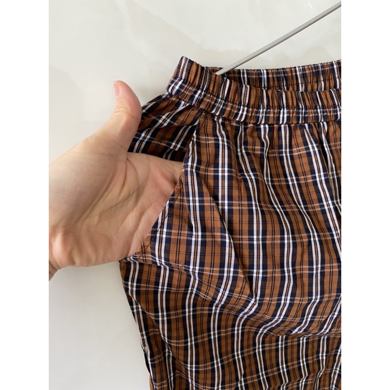 (50-70kg) Quần baggy kate sọc caro nâu