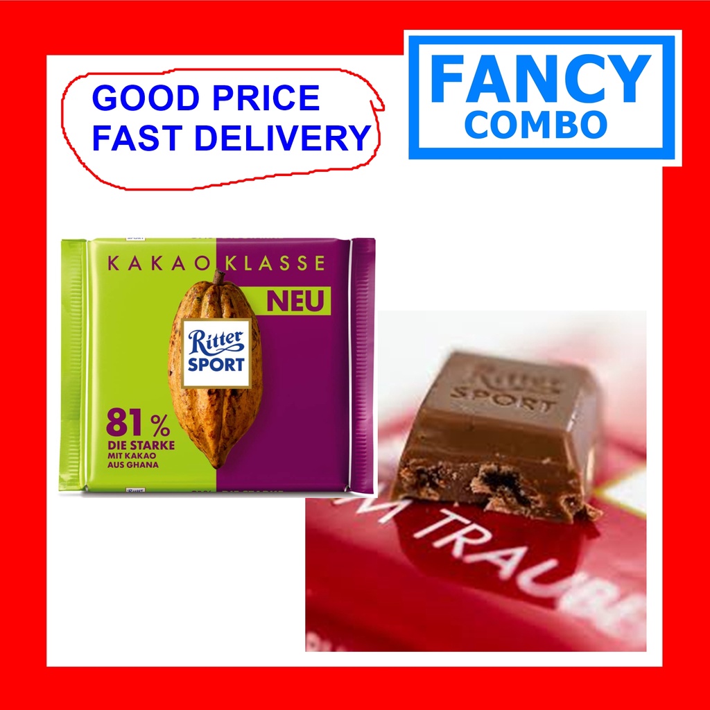 Socola đen gốc Ghana có 81% Cacao Ritter Sport (100g) Sản Phẩm Nhập Khẩu Đức