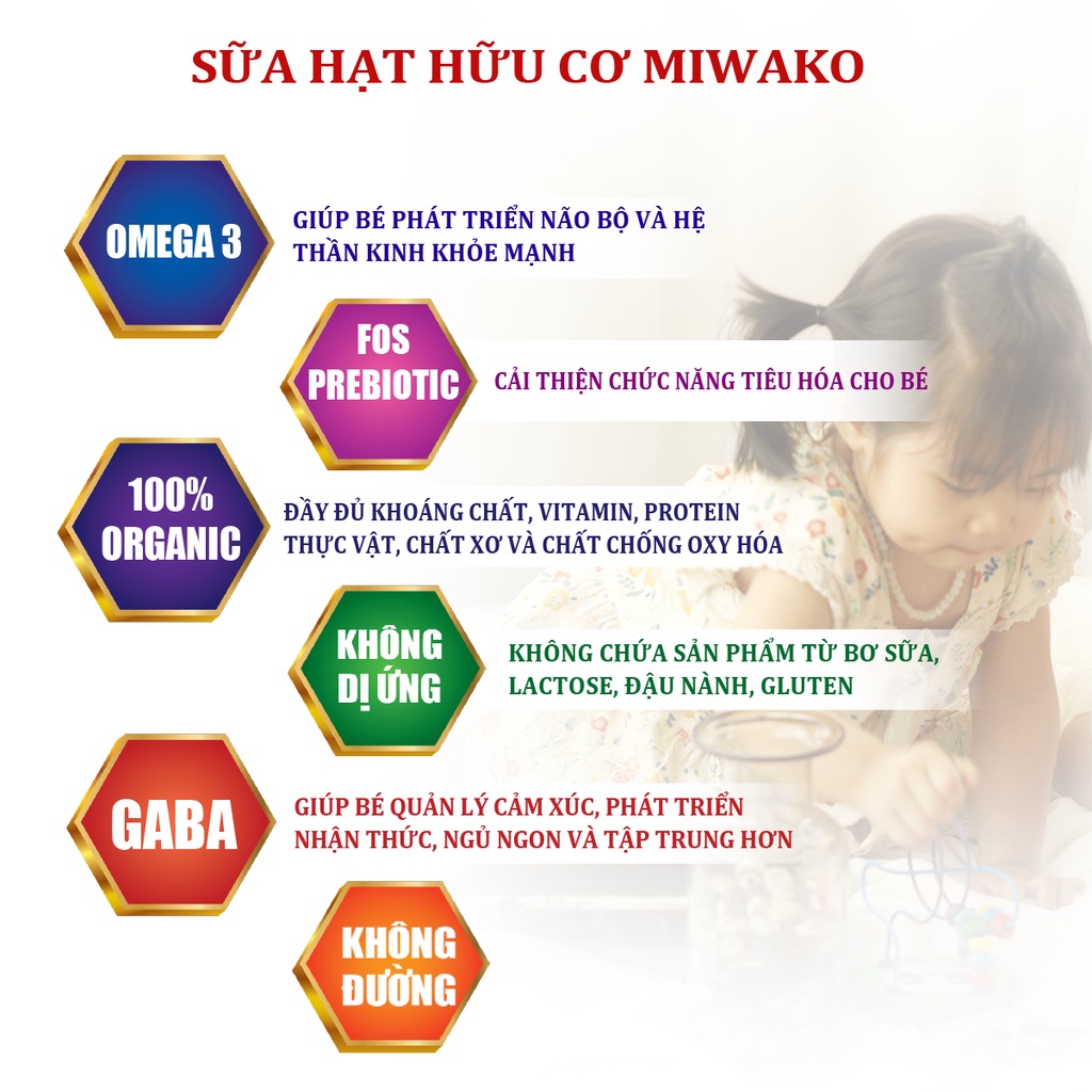 Sữa Hạt Miwako 700gr Vị Gạo - Sữa Công Thức Thực Vật Hữu Cơ Cho Bé Giúp Thúc Đẩy Nhận Thức&Kiểm Soát Cảm Xúc-Miwa Store