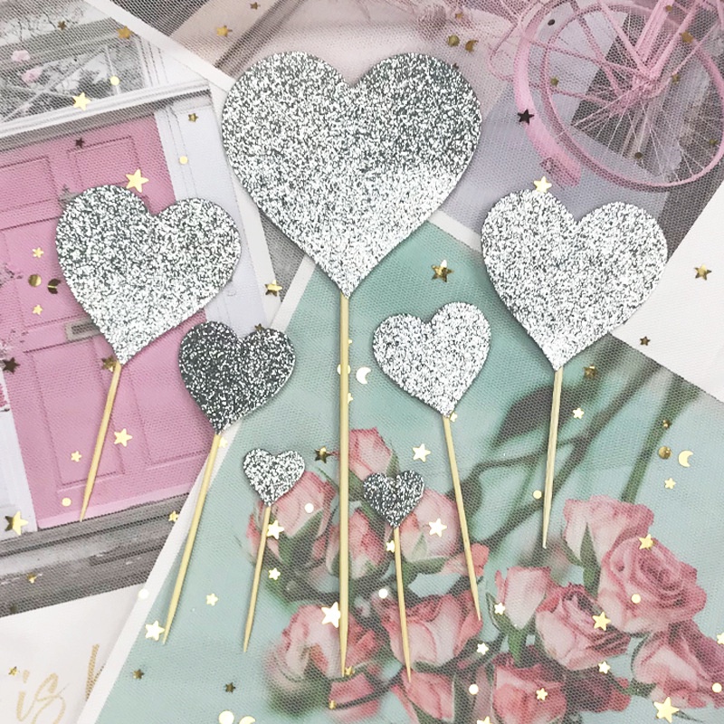 Bộ 7 Phụ Kiện Trang Trí Bánh Kem Hình Chữ love Xinh Xắn