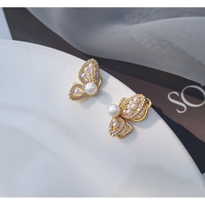 Bông Tai Mạ Bạc Hình Bướm Đính Ngọc Trai Cao Cấp 2022