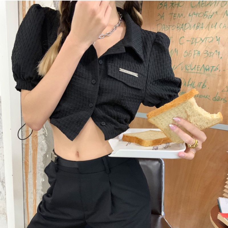 Áo Croptop Tay Ngắn Phối Dây Rút Thời Trang Cá Tính Dành Cho Nữ