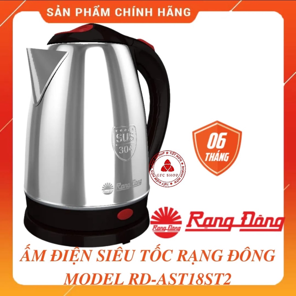 Ấm điện siêu tốc Rạng Đông 1.8 lít RD-AST18ST2 - 1500W - Inox cao cấp 304