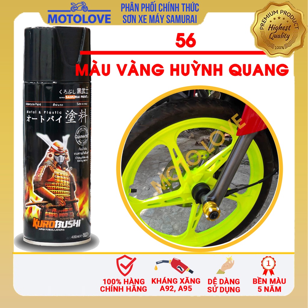 Sơn Samurai màu vàng huỳnh quang 56 - chai sơn xịt cao cấp nhập khẩu từ Malaysia