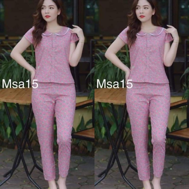 Đồ bộ mặc nhà cổ sen 2 màu ảnh thật