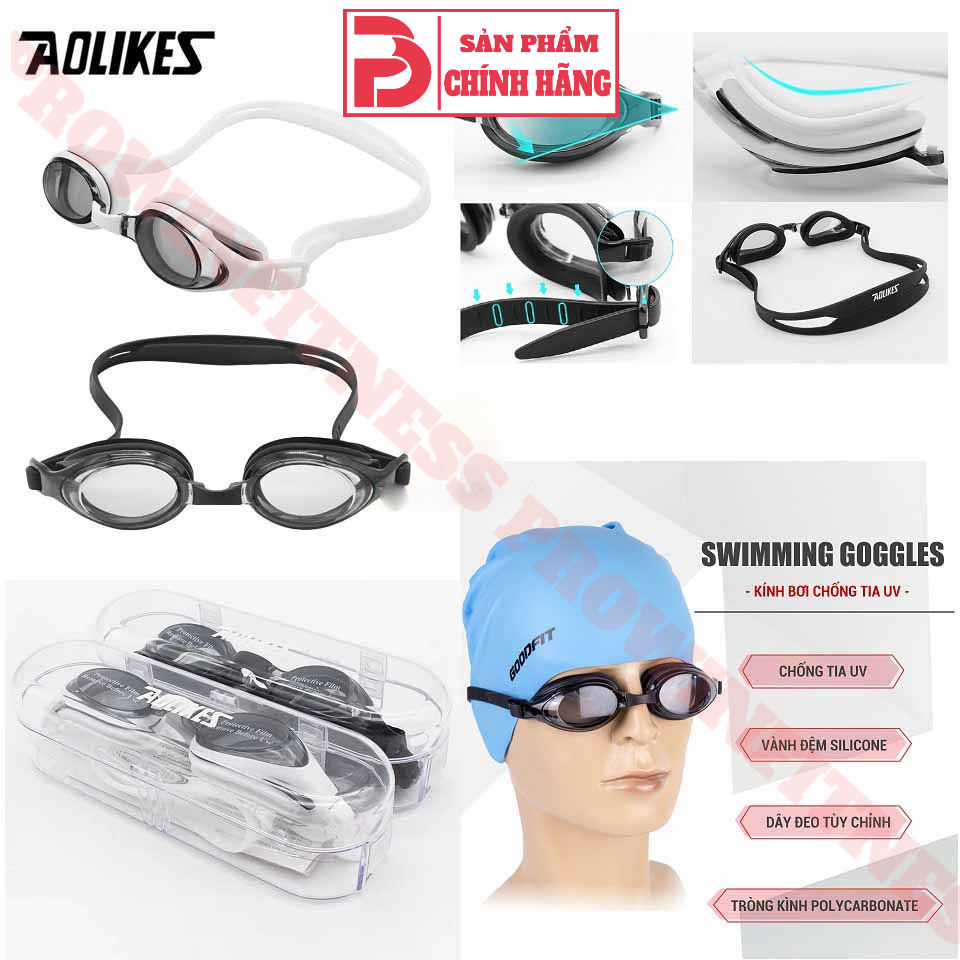 Kính bơi Aolikes chống mở tia UV, chống mờ cao cấp tặng hộp đựng