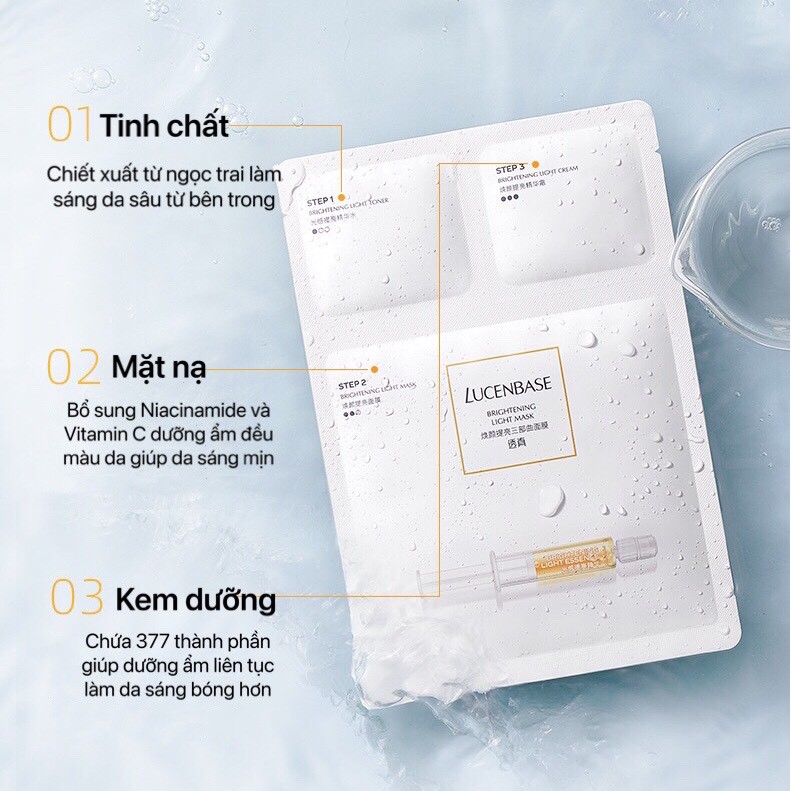 Mặt nạ LUCENBASE 3 bước Brightening Light Mask dưỡng ẩm dưỡng trắng sáng da mềm mịn đàn hồi LUCB57