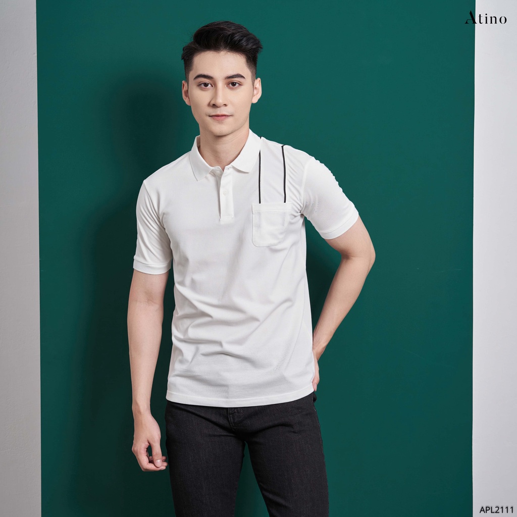 Áo Polo Nam túi ngực POKE ATINO sang trong lịch lãm vải cá sấu Cotton cao cấp chuẩn form APL2111 Trắng | BigBuy360 - bigbuy360.vn