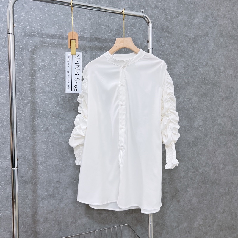 Áo sơ mi tay chun form chùm mông, Áo kiểu thiết kế dáng rộng SM7571 - NhiNhi Shop