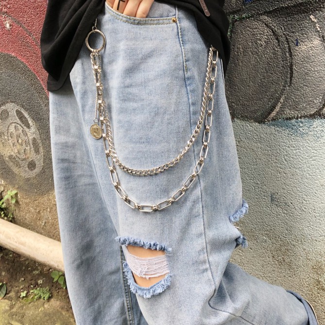 Chuỗi Dây Xích Kim Loại Đeo Thắt Lưng Hai Lớp Phong Cách Hip Hop Harajuku Đường Phố 1273