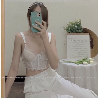 Áo corset quai lụa bản to ren mi màu trắng