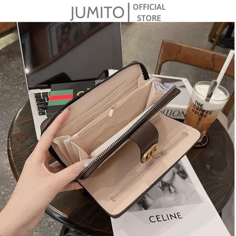 Ví nam nữ guci dáng ngang fullbox 2 size cầm tay cao cấp JUMITO T1.034.NGAN