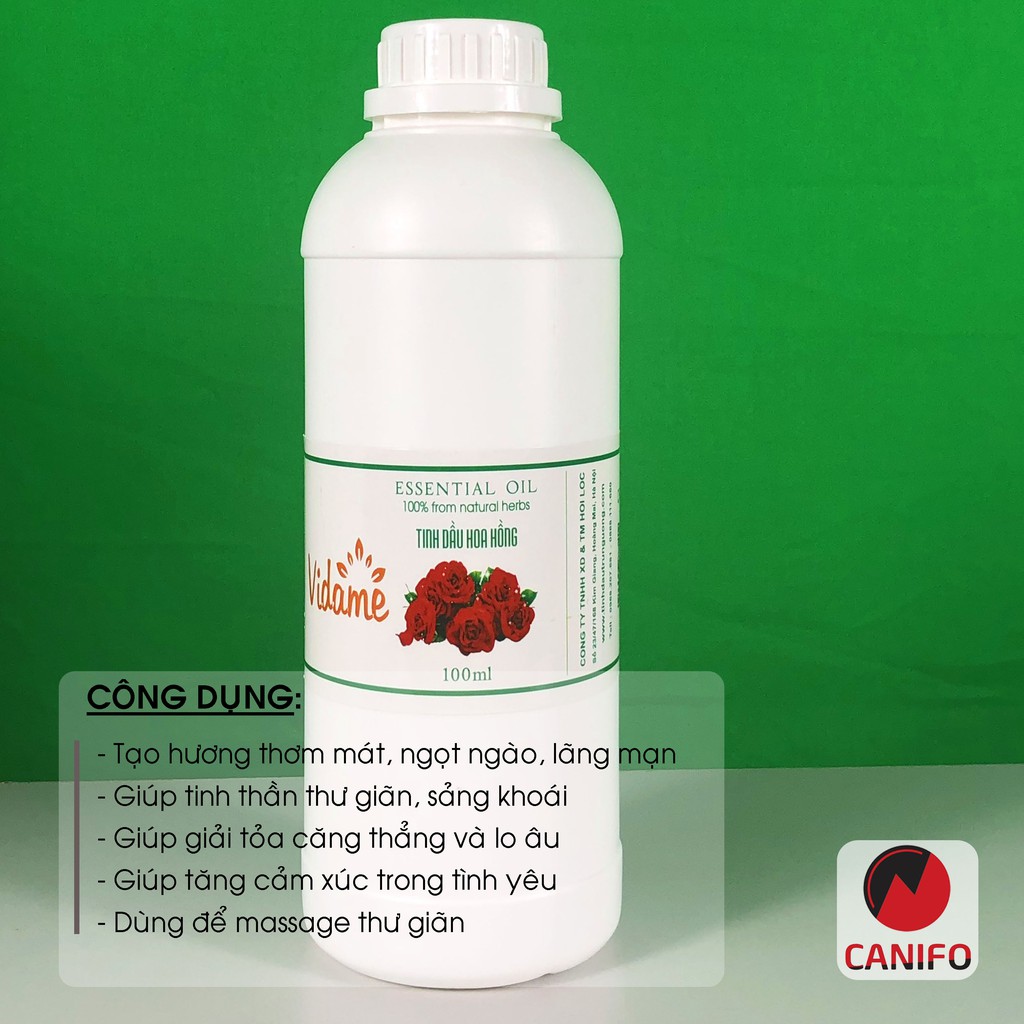 Tinh dầu hoa hồng nguyên chất Canifo (Chai 1 lít) có kiểm định chất lượng COA - Tinh dầu hoa hồng thơm phòng, lãng mạn