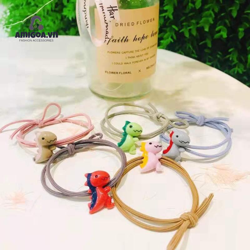 Dây Cột Tóc Cao Su Thắt Nút Họa Tiết Khủng Long Xinh Xắn