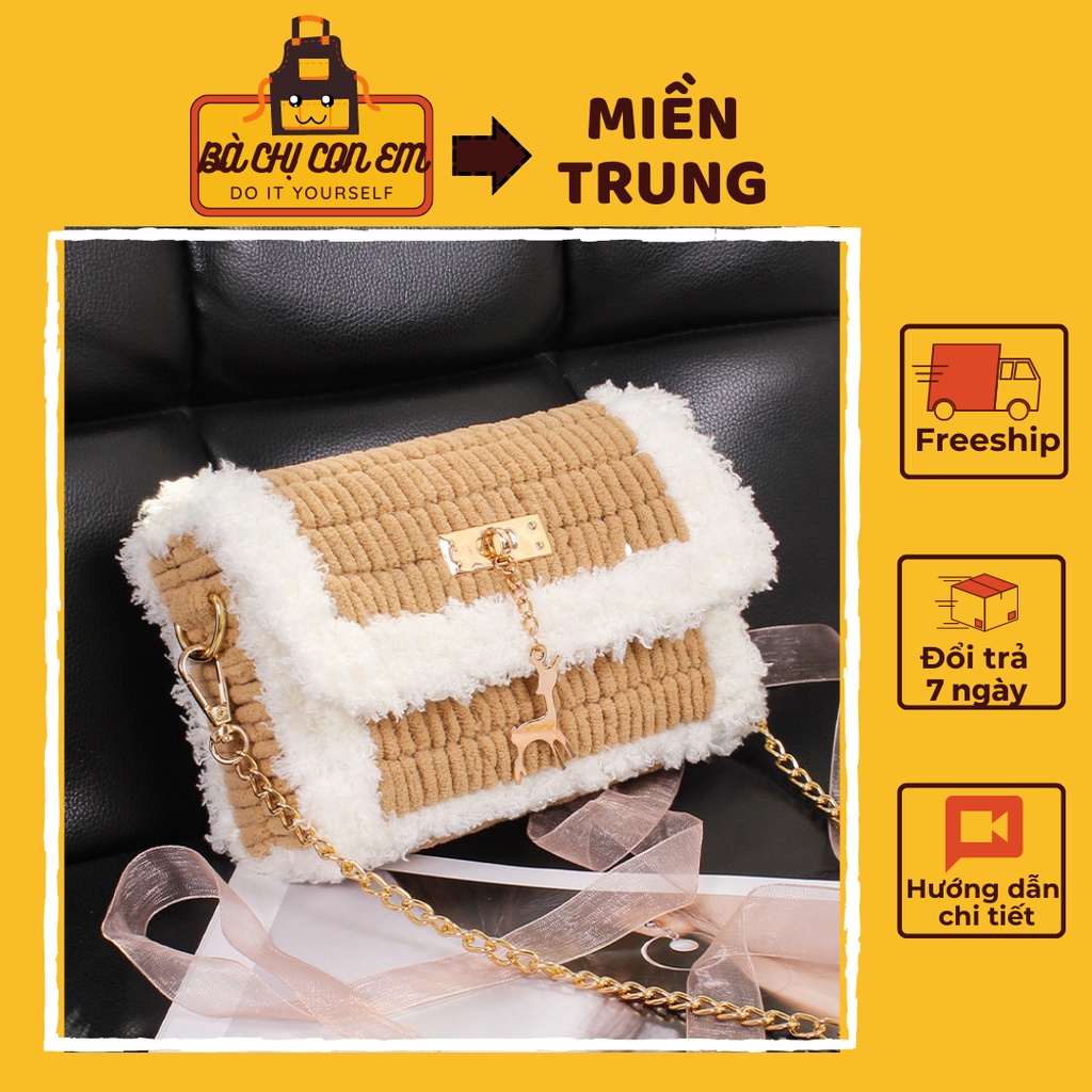 Túi tự đan, túi handmade đan len lông xù DIY, đầy đủ nguyên liệu BÀ CHỊ CON EM, hot tiktok