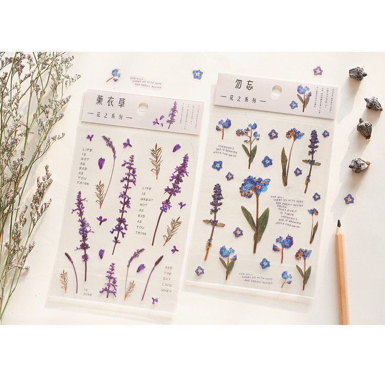 Sticker Nhãn Dán Hoa Lá Mùa Xuần Nền Trong trang trí planner scrapbook