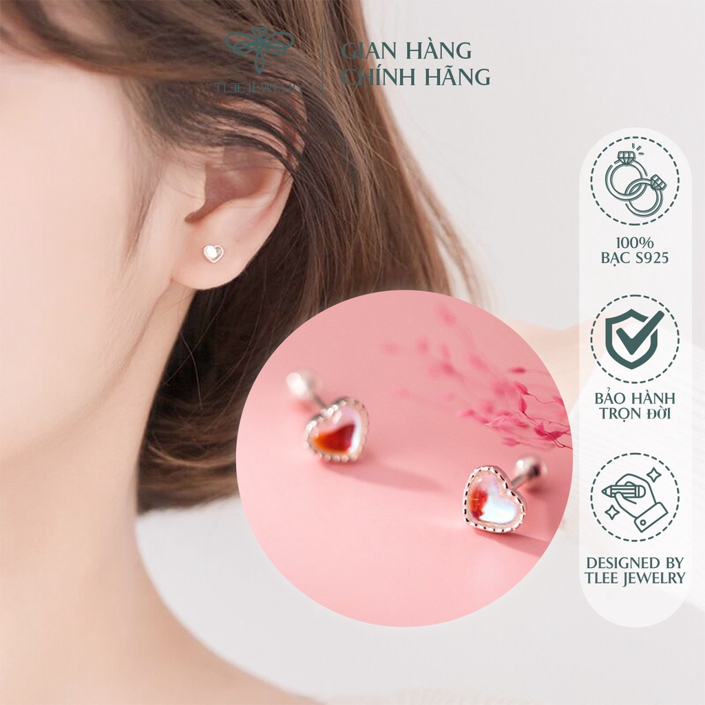 Khuyên tai bạc nữ TLEE tim Moonstore chốt vặn sang trọng NCJ B0126