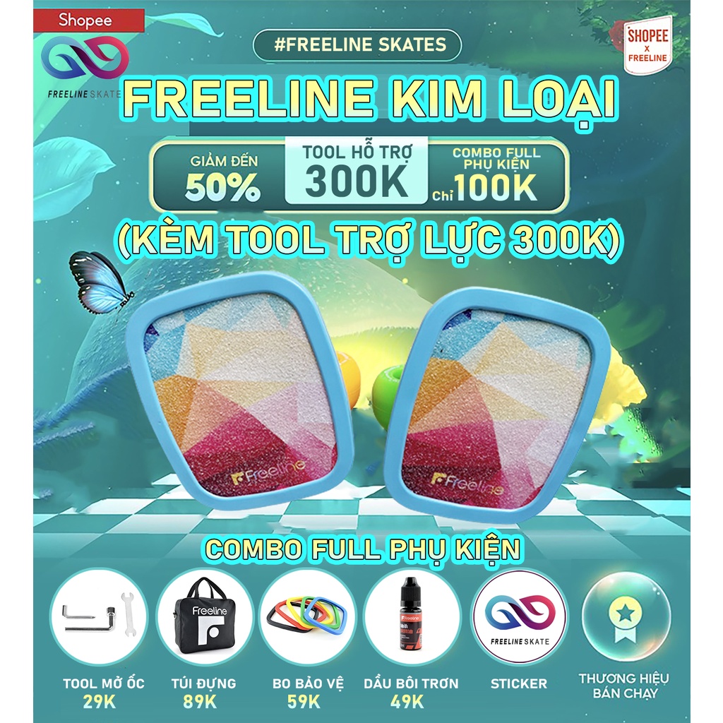 VÁN TRƯỢT FREELINE SKATE SẮT BO XANH DƯƠNG  BO TỰ CHỌN